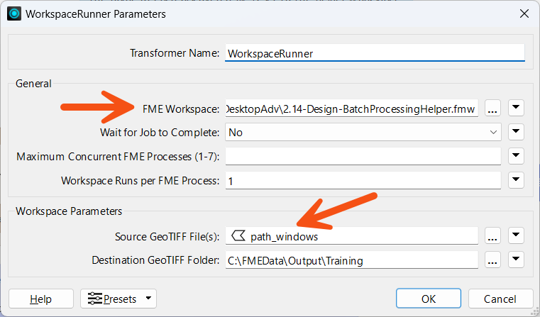 WorkspaceRunner parameters